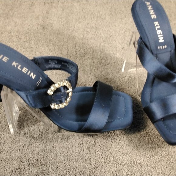 Anne Klein iFlex Josie Heeled Sandals Womens 5.5 M Navy Blue Satin Rhinestone - Picture 3 of 13